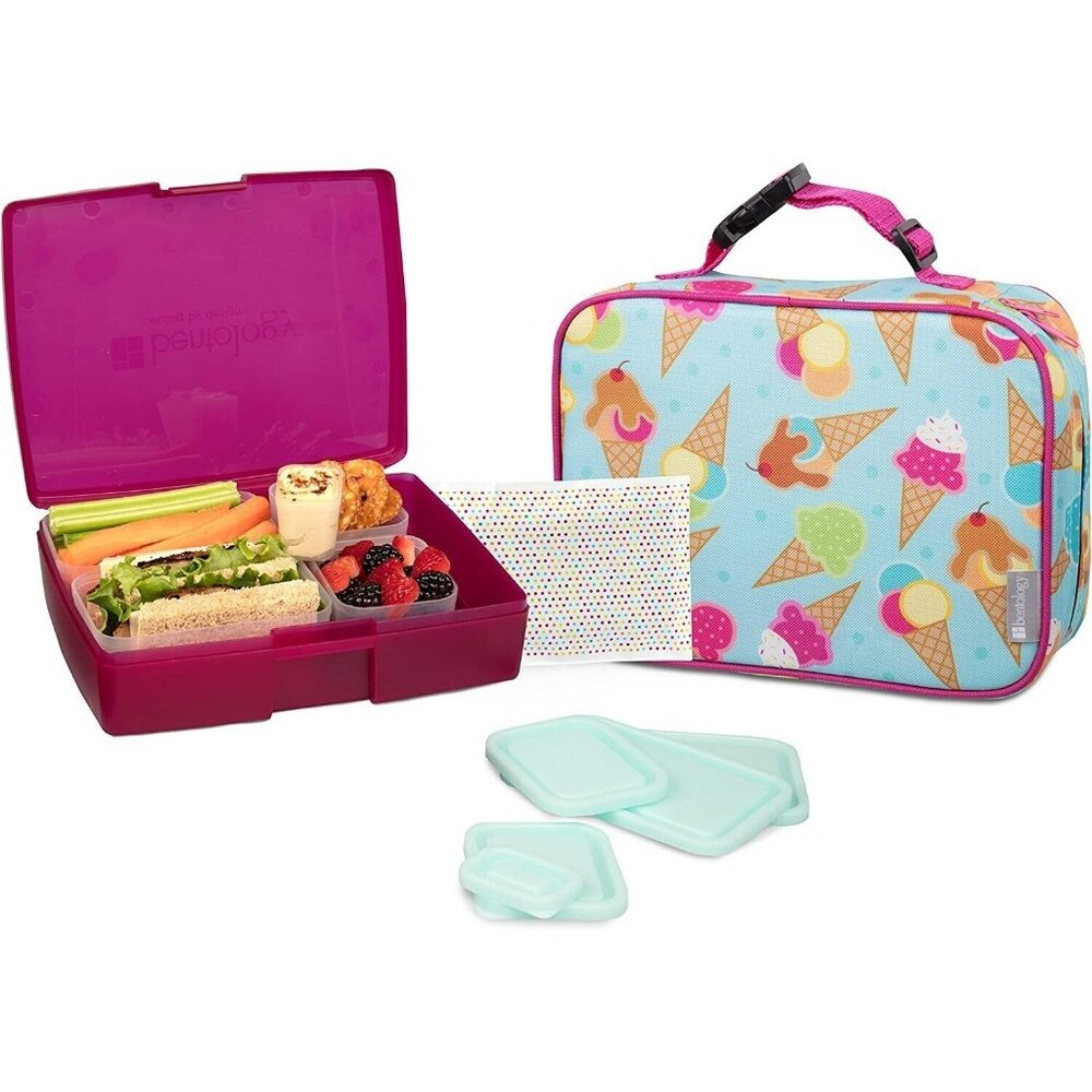 Bentology w/ design Ice Cream on Carolina Blue Lunch Bag Box Set Bento 12 Piece